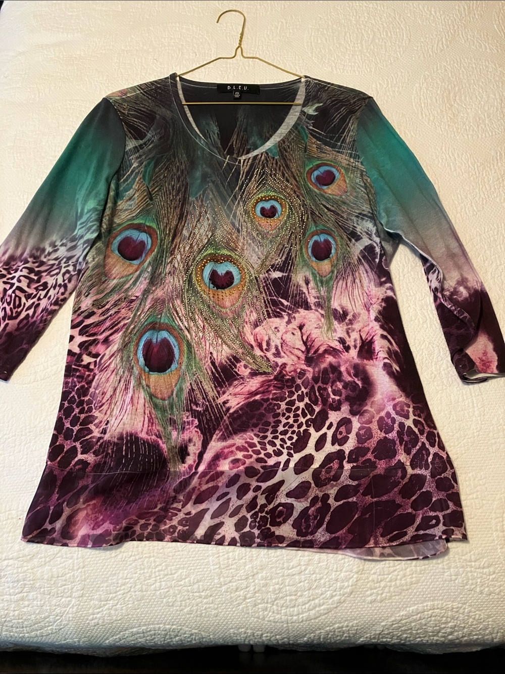 B.L.E.U. Peacock & Leopard V-Neck Tunic - Teal & Purple